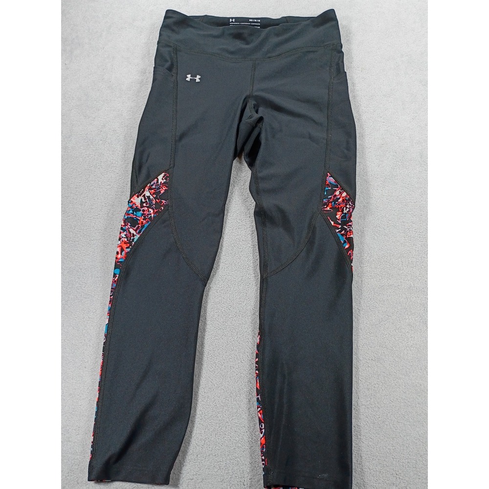 Under Armour Womens HeatGear Compression Leggings Black MD Patterned Panels